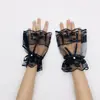 Guantes Cortos de Encaje Negro Accesorios de Disfraz Lolita Guantes Halloween Guantes de Novia Boda