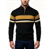 Suéter de media cremallera para hombre para comercio exterior, otoño e invierno 2026, cuello alto, bloques de color a rayas, camiseta base de punto casual moderna para hombre