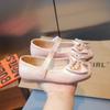 Zapatos de Cuero con Lazo para Niñas 2024 Verano Nuevo Estilo Zapatos de Princesa Zapatos de Pedrería para Niña Zapatos Tipo Frijol con Suela Suave