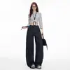 Jeans Largo Laranja Infantil # Azul Denim com Design de Cinto para Mulheres, Caimento Solto, Emagrecedor, Simples, Casual, Versátil, Calça de Comprimento Total.