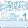 Amazon azul moño decoración de fiesta pancarta feliz cumpleaños moño vajilla primer cumpleaños arreglo