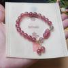 Pulseira Pixiu de Cristal Morango com Contas para Mulheres Feita à Mão Luxo Leve High-End Contas Rosas Pulseira de Cristal Acessórios de Joias Atacado
