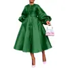 BN311 comércio exterior transfronteiriço roupas femininas europeias e americanas outono e inverno novo cor sólida brilhante solta botão manga lanterna vestido