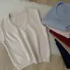 Colete Grande de Gola Redonda / Colete de Tricô Simples Versátil Estilo Coreano para Mulheres Camada Interna Colete de Tricô Solto Sem Mangas