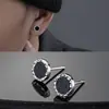 Aretes Hombres Tendencia Personalizados Hip Hop Negros Redondos Moda Mujer Retro Gama Alta Aretes de Piedra de Arena Azul