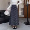 Falda de lana a cuadros retro para mujer, nuevo estilo de otoño, que cubre la cadera, adelgazante, casual, falda larga acampanada con estampado de cuadros