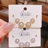 Nuevos Pendientes Redondos Geométricos de Zircón y Perla Tres Pares de Pendientes Exquisitos y de Alta Gama para Mujer Juego de 6 Piezas de Joyería