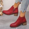 Botas Curtas Retro de Salto Alto e Salto Grosso de Tamanho Grande para Outono e Inverno Novas Transfronteiriças Versáteis de Bico Redondo Confortáveis Estilo Europeu e Americano Botas Martin
