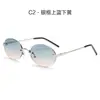 Gafas de Sol Ovaladas Sin Montura de Metal Estilo Nuevo Transfronterizas, Gafas de Sol Moda Europea y Americana con Borde Cortado para Hombres y Mujeres, En Stock