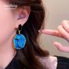 Pendientes de Aguja de Plata Color Azul Klein de Nicho Diseño Exagerado Celebridad de Internet Viento Frío Pendiente de Gota Moda Accesorios de Oreja de Gama Alta para Mujeres