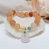 Pulsera de Ágata Estilo Étnico para Mujer Cristal Rosa Hebilla de Paz Pulsera de Cuentas Cadena Rolo Pulsera de Ágata Regalo para Novia Joyería