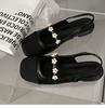 Zapatos Mary Jane Franceses Negros Retro para Mujer 2023 Nuevo Verano Más Fáciles de Combinar Sandalias de Punta Plana Estilo Hada Perlada