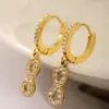 Rueda de la fortuna transfronteriza nicho ins pendientes de acero inoxidable con incrustaciones de circonita chapados en oro de 18 quilates pendientes que no se decoloran venta al por mayor
