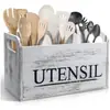 Caja de Almacenamiento de Utensilios de Cocina Lista para Usar Caja de Almacenamiento de Múltiples Compartimentos para Cuchillo, Tenedor y Cuchara de Cocina Caja de Almacenamiento de Vajilla Antigua de Madera Maciza Estante para Utensilios de Cocina