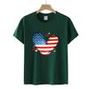 Amor Estampado manga curta feminina bandeira americana Top Europeu Tamanho Spot Estação independente Dia da Independência T-shirt Top Feminino