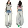Jeans de otoño para mujer de estilo americano, lavados, de cintura baja, holgados, rectos, pierna ancha, hasta el suelo, tipo guadaña, venta al por mayor transfronteriza