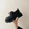 Zapatos de Cuero de Suela Gruesa Estilo Británico para Mujer 2024 Nueva Primavera Combinan con Todo Negro Jk Zapatos de Una Capa Plataforma Mocasines Mocasines Ins a la Moda