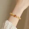 Pulseira de Cristal de Quartzo Rutilado Dourado Natural com Design em Camadas Duplas, Pulseira de Pedra Olho de Tigre, Presente para Namorada ou Melhor Amiga