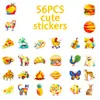 Nuevo Set de 56 Pegatinas de Graffiti Lindas Dibujadas a Mano y Coloridas con Temas de Animales y Comida, Estilo Pintura al Óleo, Pegatinas Divertidas y Creativas para Niños