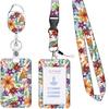 Fivela retrátil de liga de zinco branca em formato de borboleta, fácil de puxar, cordão de poliéster com estampa floral pequena, porta-crachá