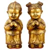 Adornos de Escritorio Niño y Niña de Latón, Muebles para el Hogar, Decoraciones Prácticas para la Sala de Estar, Artesanías de Metal, Niño Dorado y Niña de Jade