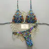 Biquíni estampado estilo étnico, maiô de duas peças sexy com bojo e amarração, moda praia para férias na praia e fontes termais, atacado do fabricante