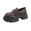 Mocasines de cuero gruesos estilo británico retro negros para mujer, nueva colección de verano 2026, perfectos para mujeres petite, que realzan la altura y versátiles