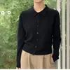 Cardigan de Lã de Seda de Alto Padrão Outono/Inverno para Mulheres, Versátil e Emagrecedor Top de Lã com Gola Polo