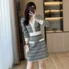 Vestido suéter de punto de pata de gallo estilo coreano, dulce y elegante, adecuado para el trabajo y el uso diario, un vestido versátil como capa base