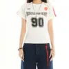 Camiseta de Verano con Estilo Retro Deportivo Nueva Tendencia Cuello Redondo Mangas Raglán Cortas para Mujer Verano Hombro Normal Corte Ajustado Estilo Chica Picante