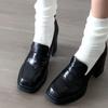 Zapatos Individuales Mary Jane de Tacón Alto Retro para Mujer, Boca Profunda, Tacón Grueso, Mocasines Británicos de Suela Gruesa, Punta Cuadrada, Zapatos de Cuero Pequeños