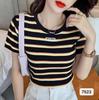 2024 Verano nuevo camiseta de rayas de cuello redondo manga corta holgada sexy adelgazante elegante suéter top para mujer