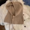 Pasamontañas de Corea del Sur para mujer, sombrero de invierno cálido, bufanda integrada, sombrero Lei Feng, protección para las orejas, gorro de punto, sombrero de lana