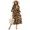 Estilo Jersey, Elegante Vacaciones Viaje Cintura Alta Rojo Verano Moda Estampado Bohemio Playa Casual Vestido Largo, Estilo Europeo y Americano