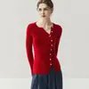 Niche Korean Style Slim Fit Solid Color Slanted Neck Single-Breasted Cardigan Women's Cashmere Knitwear Jacket Slimming Versatile Soft Thick