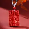 Collar Colgante Cuadrado de Cinnabar Rojo Natural de Alto Contenido Wu Cai Shen Guan Gong Colgante Colgante Guan Er Yue Cadena para Suéter Colgante