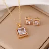 Pendientes y Collar Rectangulares de Circonita de Venta Caliente Transfronterizos, Set de Lujo de Nicho, Set de Dos Piezas de Colgante y Pendientes de Botón con un Toque de Alta Gama