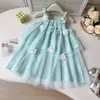 Vestido de Verano para Niña 2026 con Flores Tridimensionales, Vestido de Tirantes, Vestido de Princesa de Malla para Niños, Estilo Vacacional, Dropshipping Transfronterizo