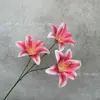 Flor de imitação 3 cabeças lírio flor artificial lírio sentir material de película decoração de casamento ornamentos de sala de estar em estoque atacado
