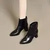 Botines de Punta para Mujer 2026 Otoño/Invierno Nuevos Botines de Moda Estilo Europeo y Americano con Cremallera Trasera, Botas de Cuero de Tacón Alto con Forro de Felpa para Calidez