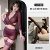 Desejo Vermelho Lingerie Erótica Feminina Robe de Noite Roxo de Abertura Frontal Patchwork de Renda Sedutor Transparente Sem Remoção Uniforme de Secretária 1469