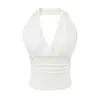 Camisole puramente sedutora com gola halter e decote em V nas costas para mulheres, adequada para o verão, pode ser usada como uma camada externa ou como uma camada interna, com bojos embutidos, top sexy