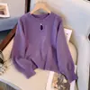 Suéter de Cor Sólida Suave Novo Estilo Coreano para Primavera e Outono Feminino Minimalista com Máquina Vazada Fivela de Pérola Suave e Aconchegante Suéter Pulôver Versátil