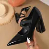 Amazon Transfronterizo Nuevo Punto de Celebridad Punta Fina Tacones Altos para Mujer Zapatos de Fiesta Tacón Grueso Correa Cruzada Brillante Zapatos para Mujer