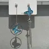 "Flor de Espelho Sonho de Borboleta" Brincos de Borboleta Vazados Prata Azulada com Sensação Cool Brincos Inteligentes Vintage de Nicho Retro para Mulheres
