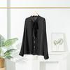 Camisa de manga larga de seda morera para mujer, primavera y otoño de 2025, con lazo y temperamento para desplazamientos diarios.