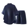 26-6501 Conjunto de dos piezas de camiseta de manga corta de verano y shorts, color liso, traje deportivo casual elegante, moderno