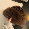 Chapéu fofo com estampa de leopardo para crianças no outono e inverno 2024, chapéu de pescador com proteção facial pequena e à prova de frio, retrô e espesso, maré