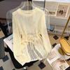 Foto real ~ vestido blusa de tricô vazado puro desejo feminino primavera e outono estilo levemente maduro popular design único ins moda