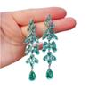 Exagerado Cor Tesouro Verde Cristal Incrustado Folhas Tassel Brincos banhados com 18K Real Gold Indústria Pesada Super Fada Brincos de Noite